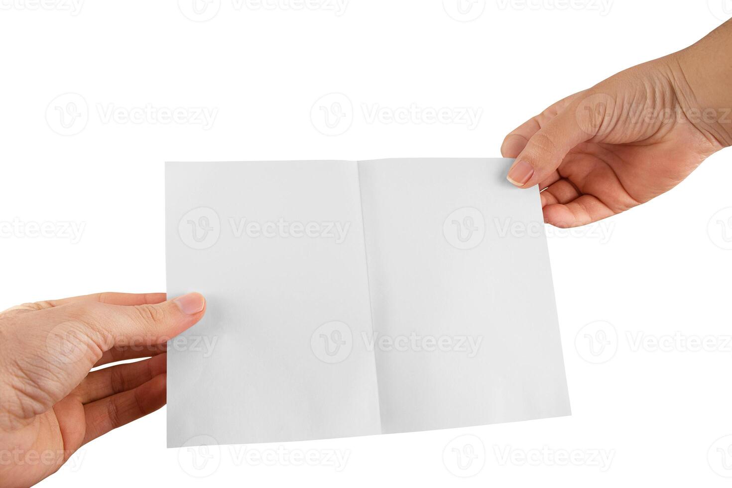 Two Hands with Brochure on white background photo