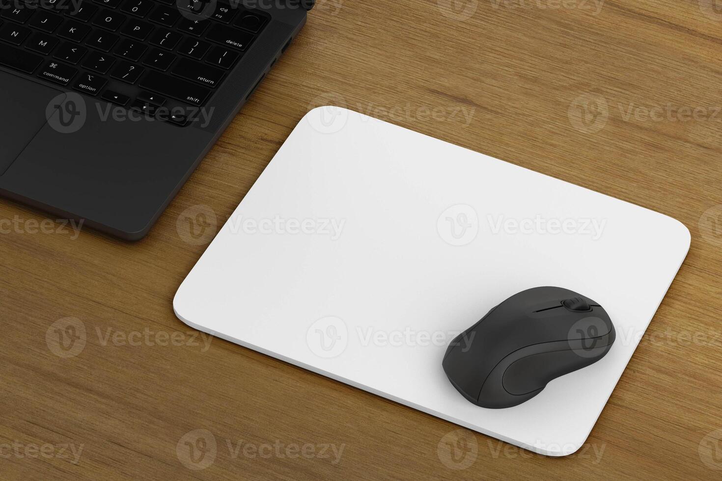mouse pad on wooden table photo