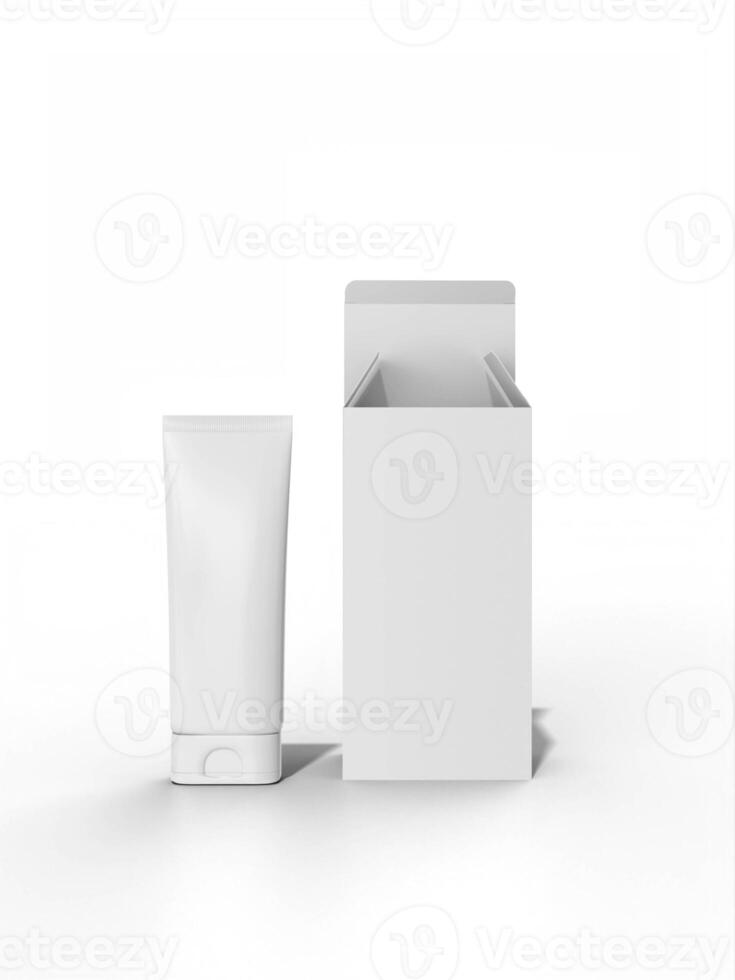 tube and box cosmetic on white background photo