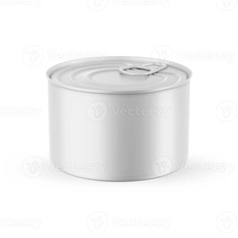 canned food round tin metal aluminum can on white background photo
