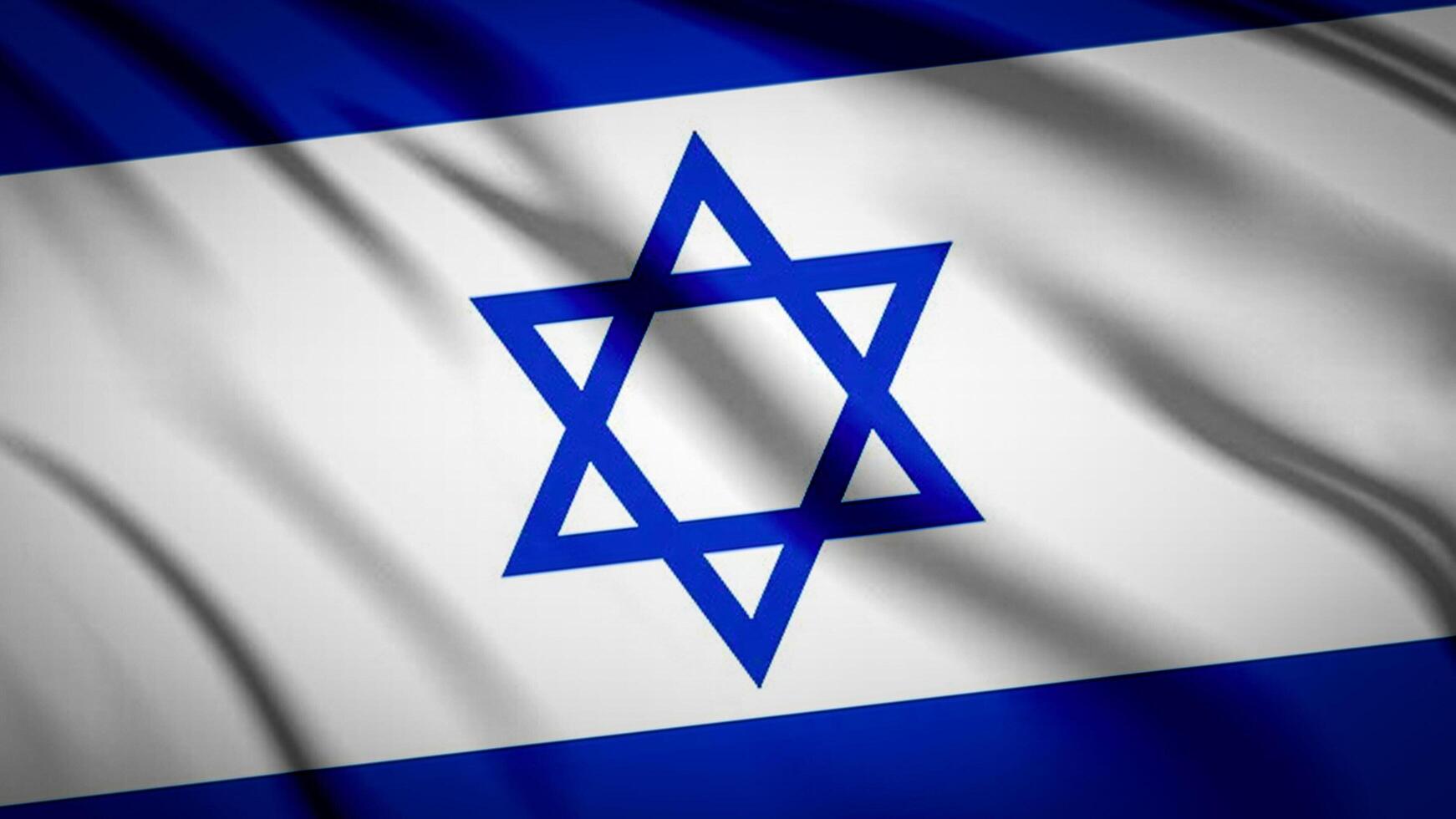 close up waving flag of Israel. flag symbols of Israel. photo