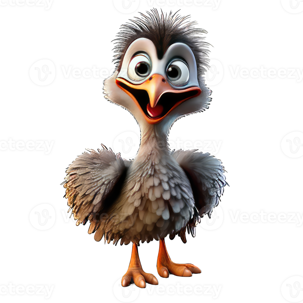 Emu bird cartoon character on Transparent Background png