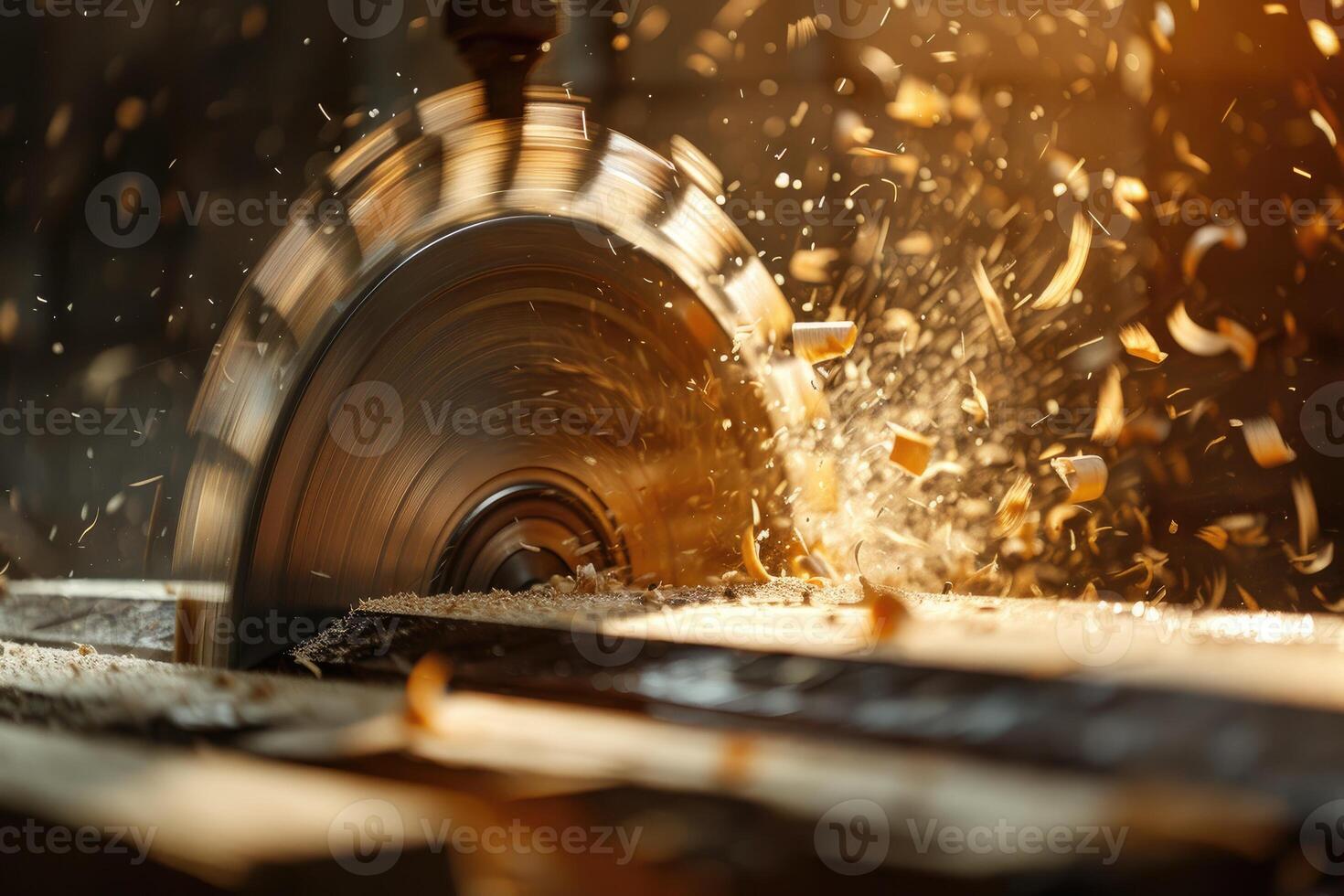 Machine Cutting Wood With Grinder. photo