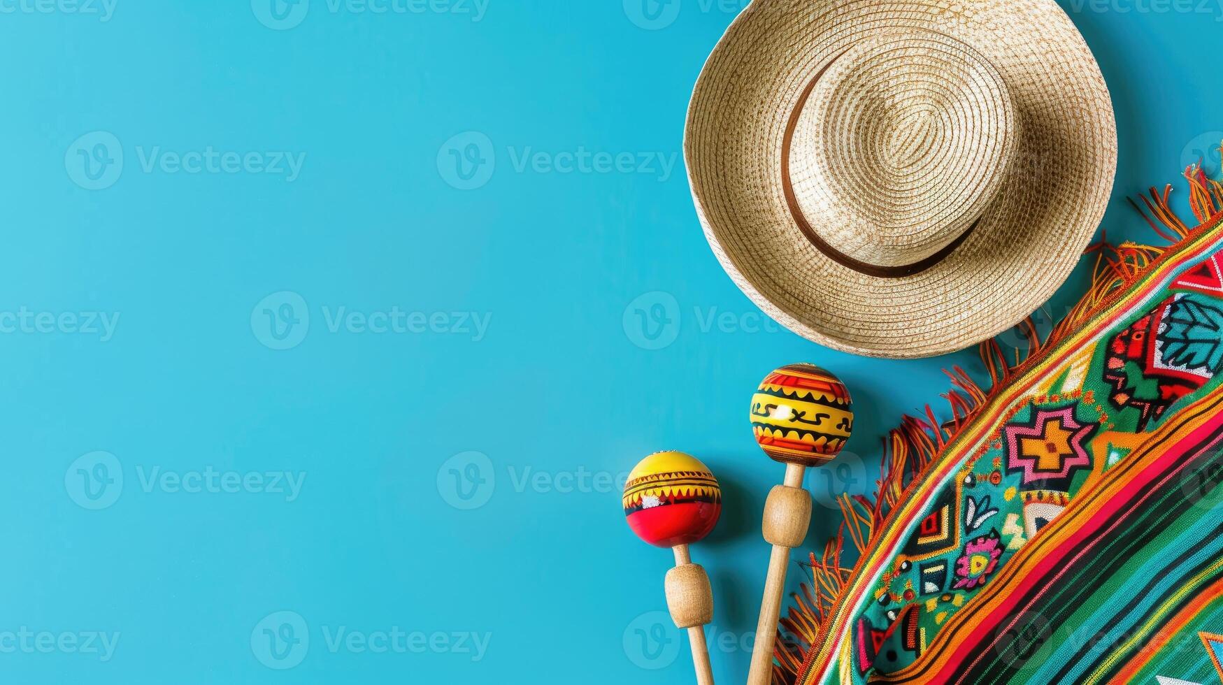 Hat, Maracas, on Blue. photo