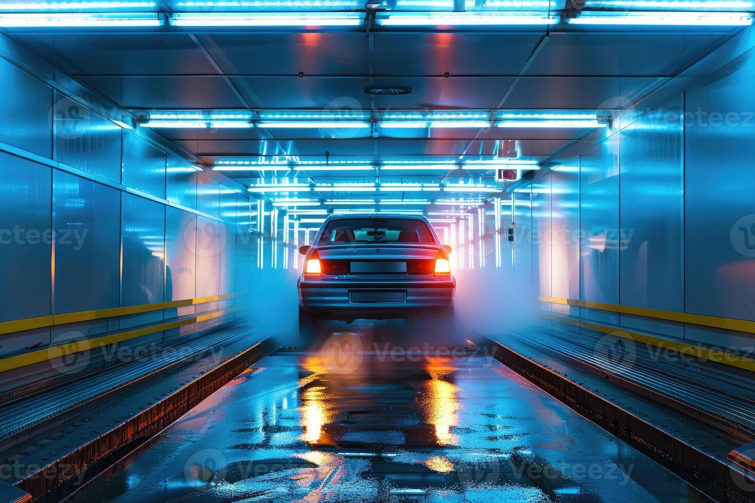 Car Driving Through Car Wash Station. photo