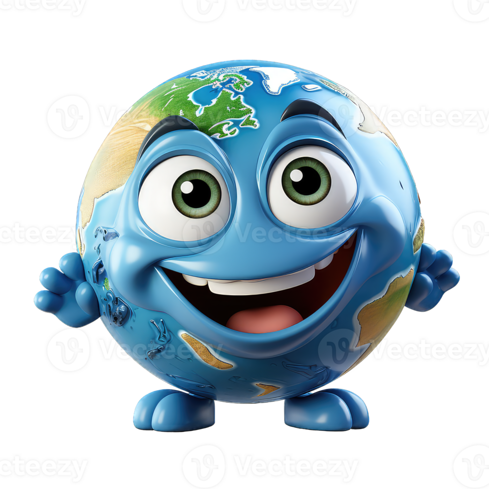 Earth planet cartoon character on Transparent Background png
