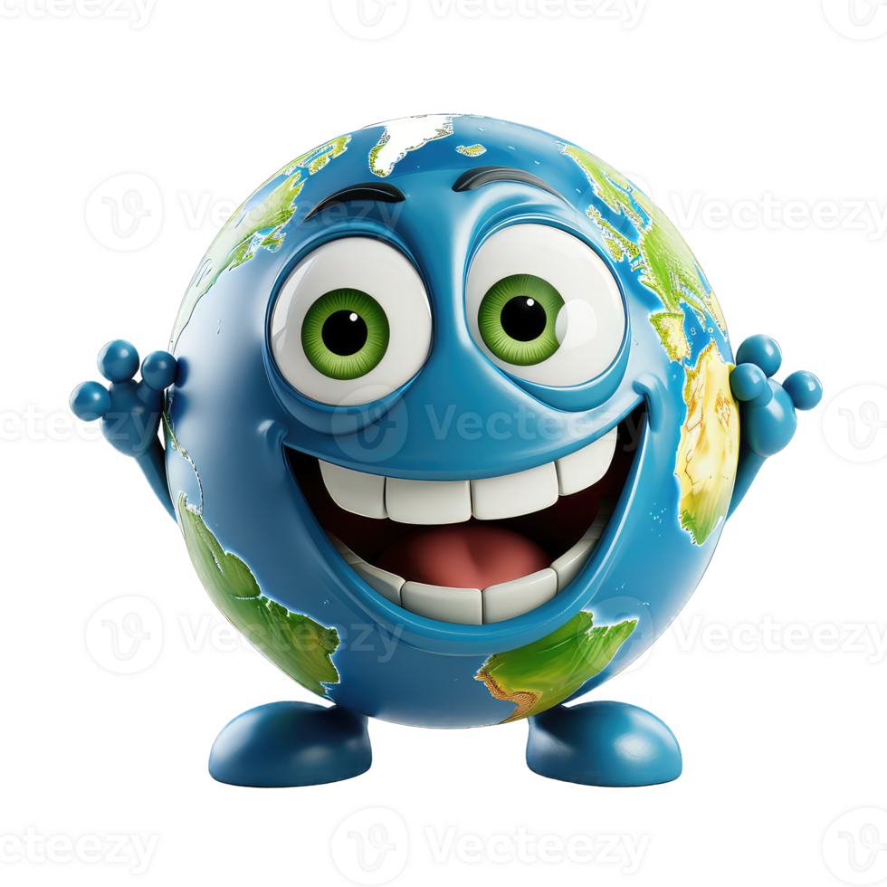 Earth planet cartoon character on Transparent Background png