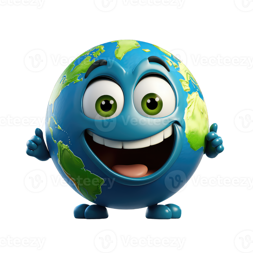 Earth planet cartoon character on Transparent Background png