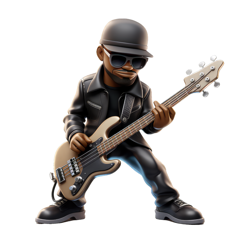 3d animal playing guitar, rock style isolated on Transparent background png