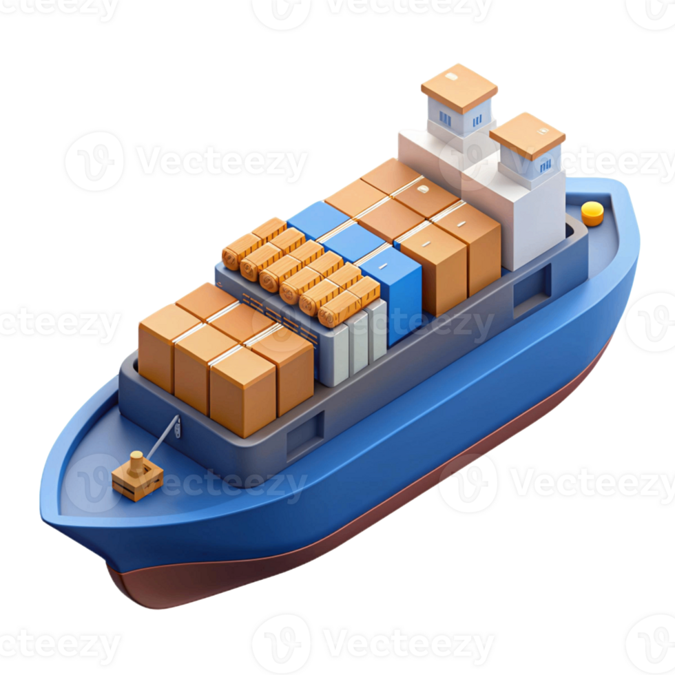 3d isometric icon of cargo ship png