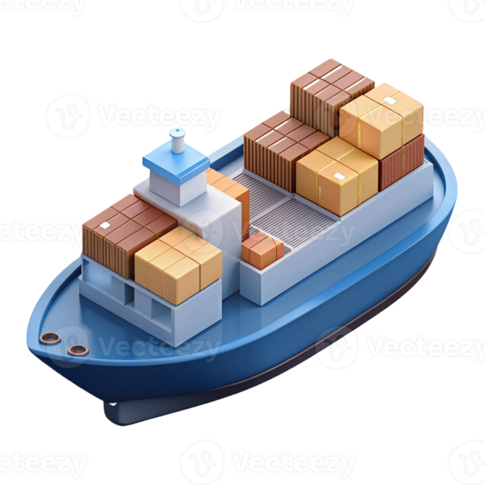 3d isometric icon of cargo ship png