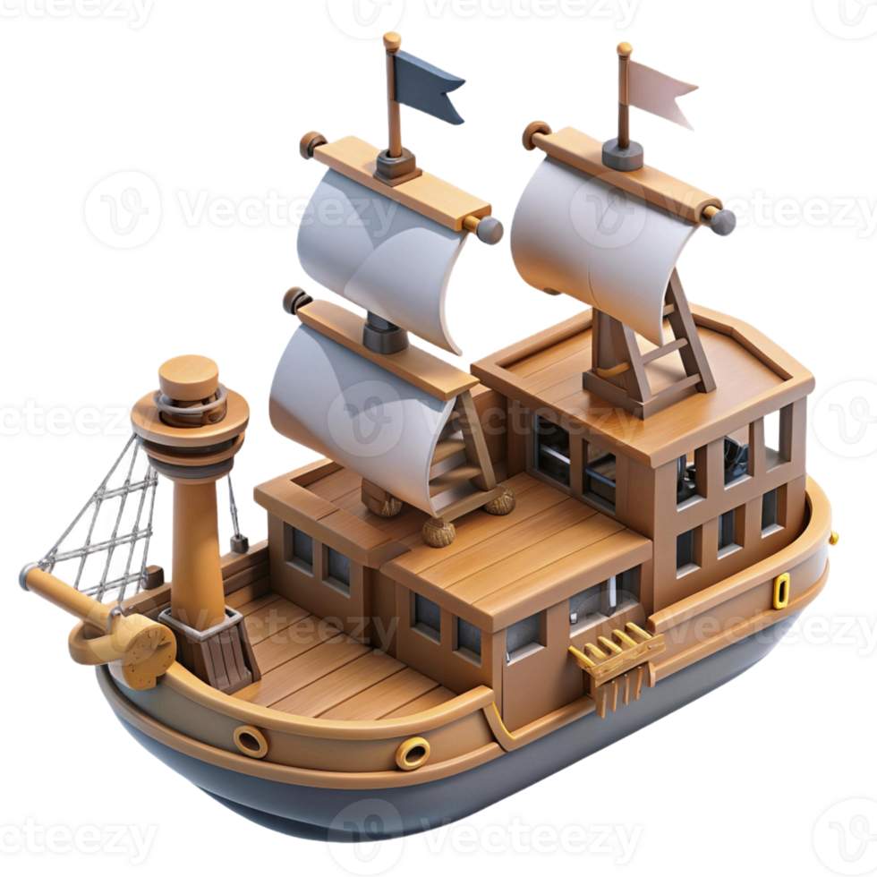 3d isometric icon of pirates ship png