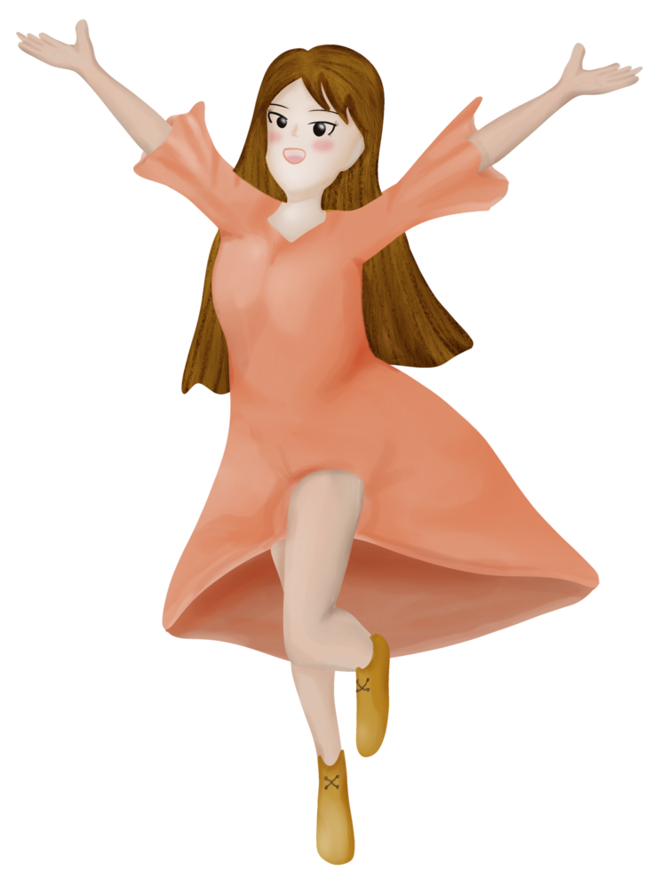 a cartoon girl in a dress jumping png