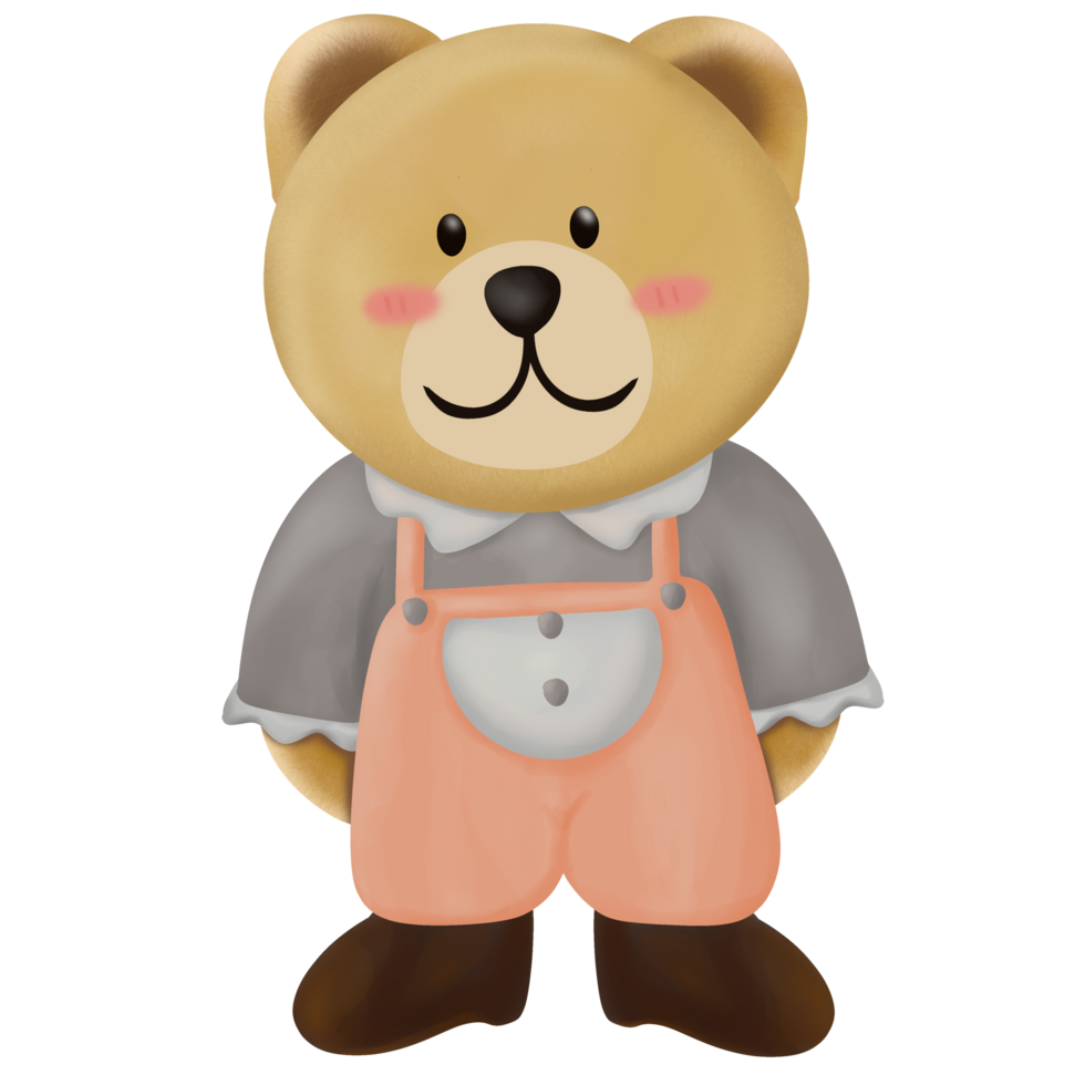 un' cartone animato orso indossare tuta da lavoro e un' rosa camicia png