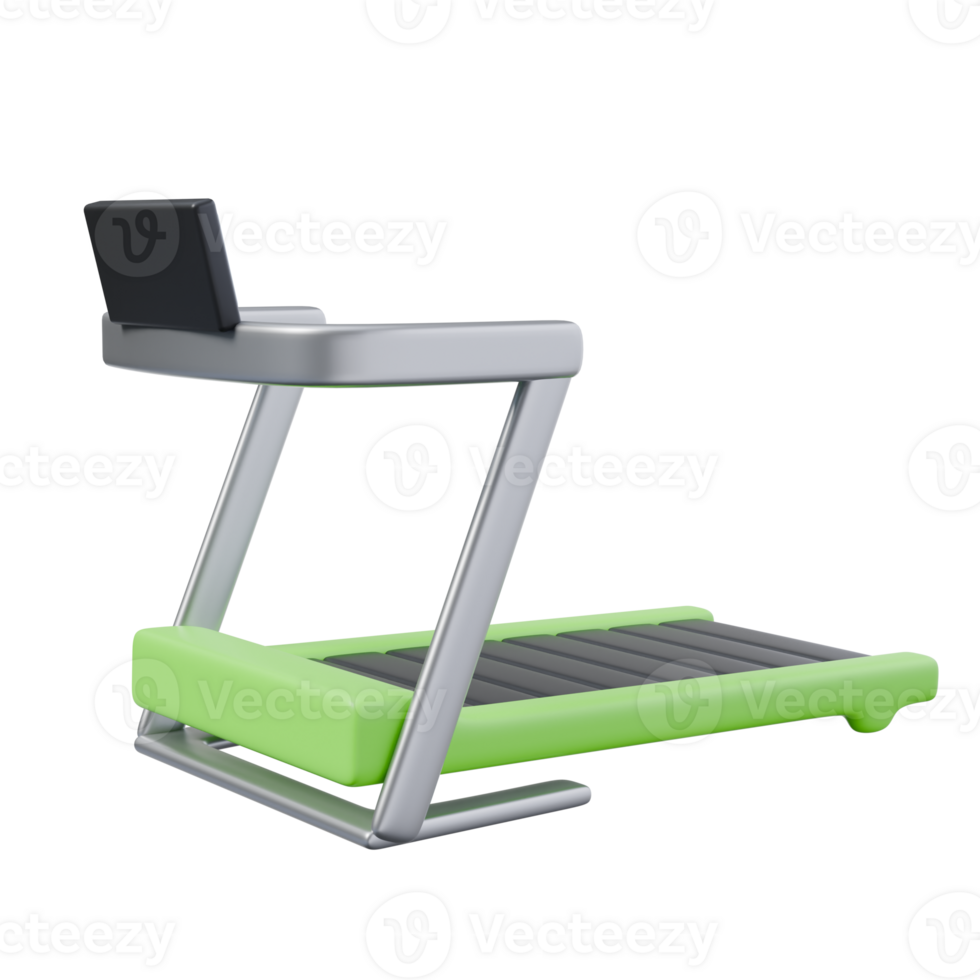 3d render illustration of green treadmill with screen. healthy life, sports activities concept. trendy cartoon style 3D illustration png