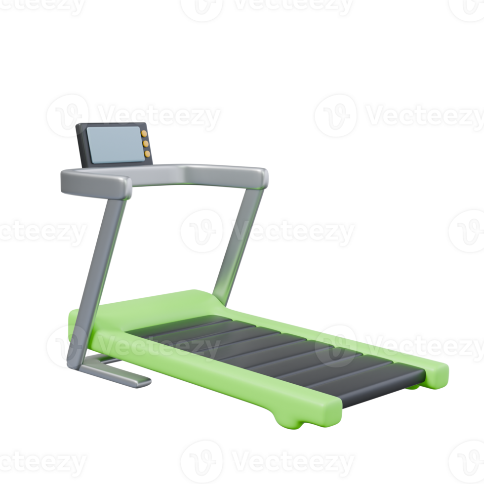 3d render illustration of green treadmill with screen. healthy life, sports activities concept. trendy cartoon style 3D illustration png