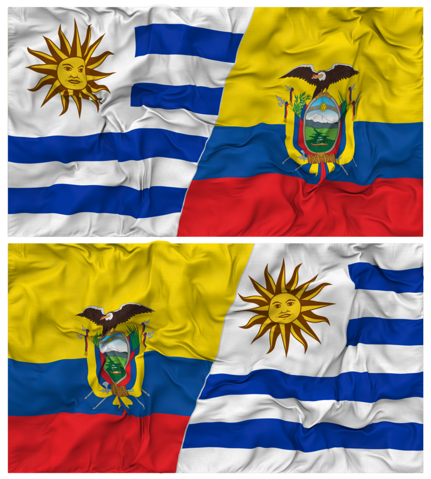 Ecuador and Uruguay Half Combined Flags Background with Cloth Bump Texture, Bilateral Relations, Peace and Conflict, 3D Rendering png