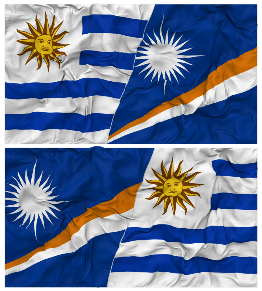 Marshall Islands and Uruguay Half Combined Flags Background with Cloth Bump Texture, Bilateral Relations, Peace and Conflict, 3D Rendering png