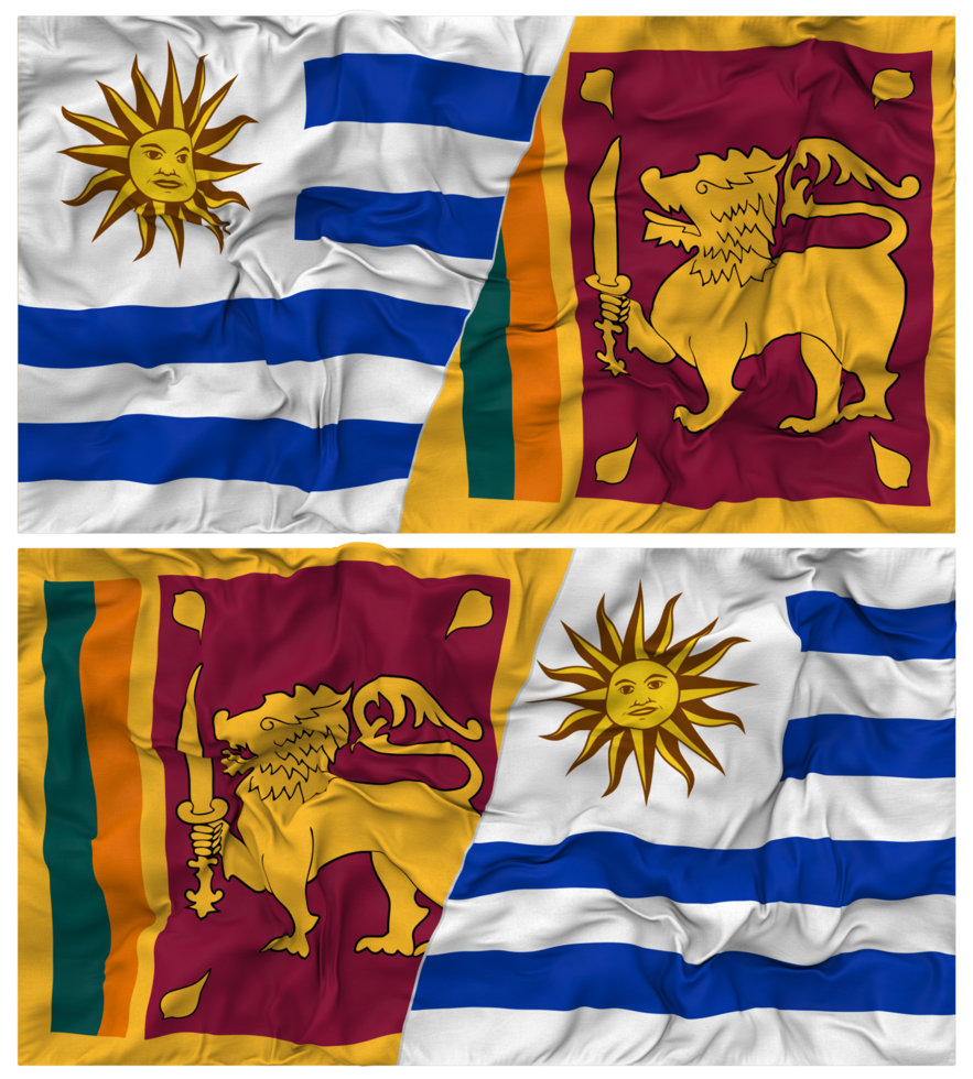 Sri Lanka and Uruguay Half Combined Flags Background with Cloth Bump Texture, Bilateral Relations, Peace and Conflict, 3D Rendering png