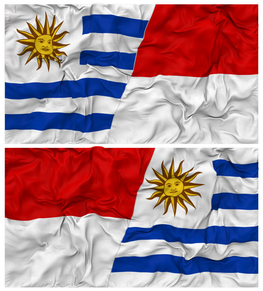 Indonesia and Uruguay Half Combined Flags Background with Cloth Bump Texture, Bilateral Relations, Peace and Conflict, 3D Rendering png