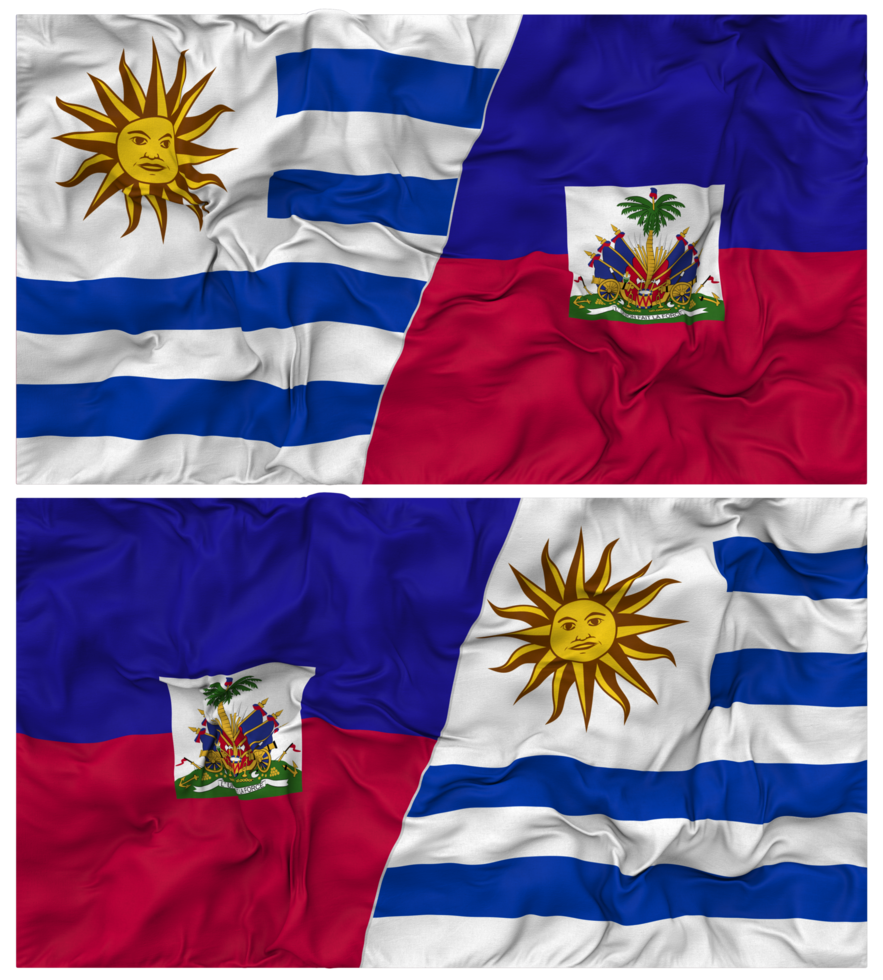 Haiti and Uruguay Half Combined Flags Background with Cloth Bump Texture, Bilateral Relations, Peace and Conflict, 3D Rendering png