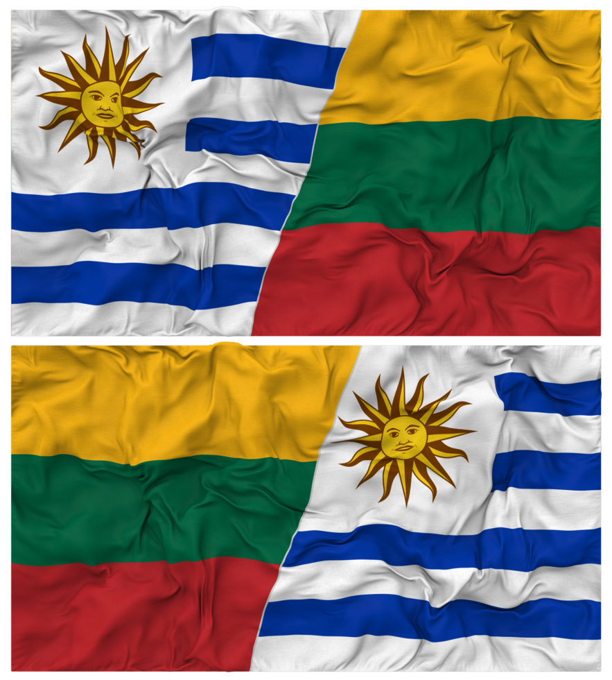Lithuania and Uruguay Half Combined Flags Background with Cloth Bump Texture, Bilateral Relations, Peace and Conflict, 3D Rendering png