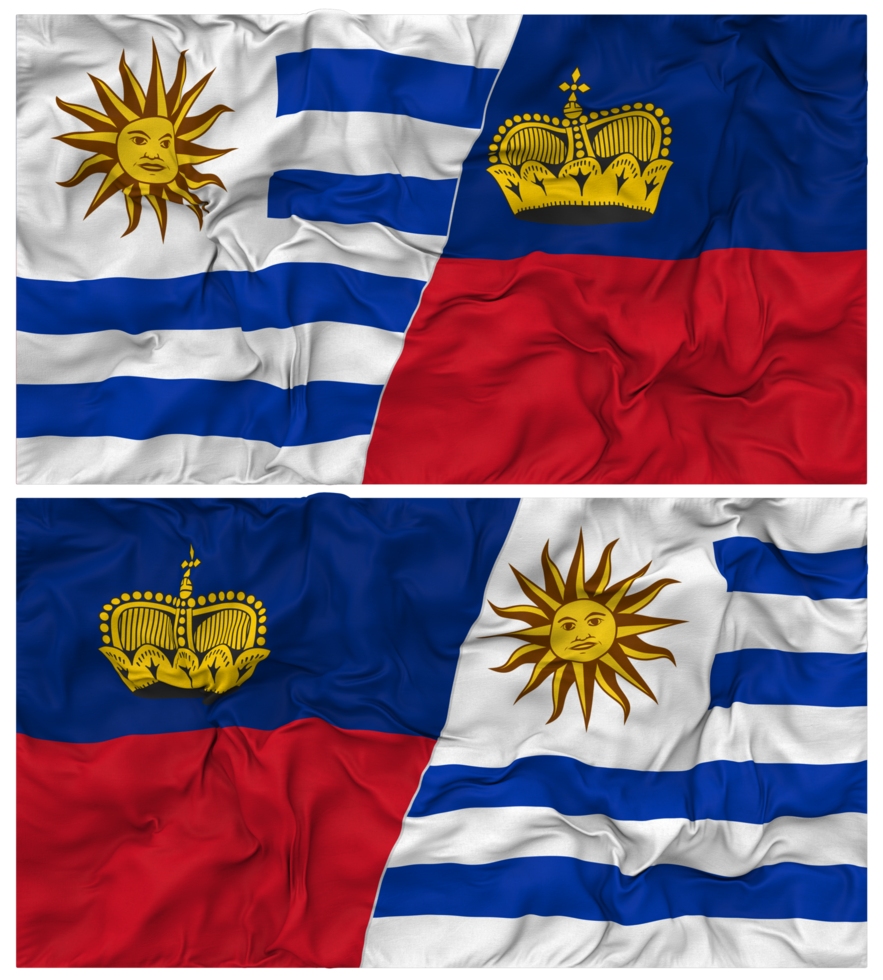 Liechtenstein and Uruguay Half Combined Flags Background with Cloth Bump Texture, Bilateral Relations, Peace and Conflict, 3D Rendering png