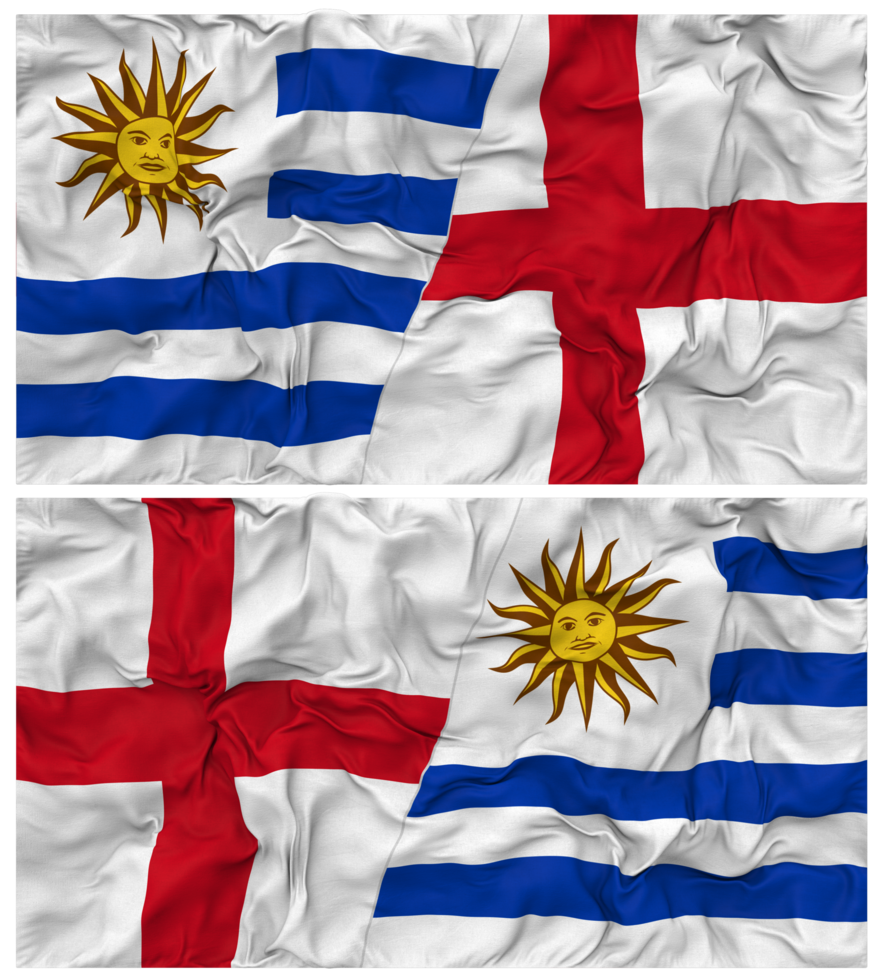 Inglaterra y Uruguay medio conjunto banderas antecedentes con paño bache textura, bilateral relaciones, paz y conflicto, 3d representación png