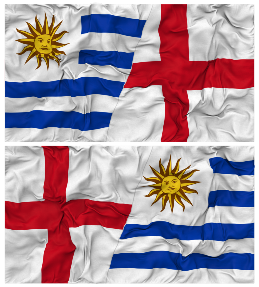 England and Uruguay Half Combined Flags Background with Cloth Bump Texture, Bilateral Relations, Peace and Conflict, 3D Rendering png