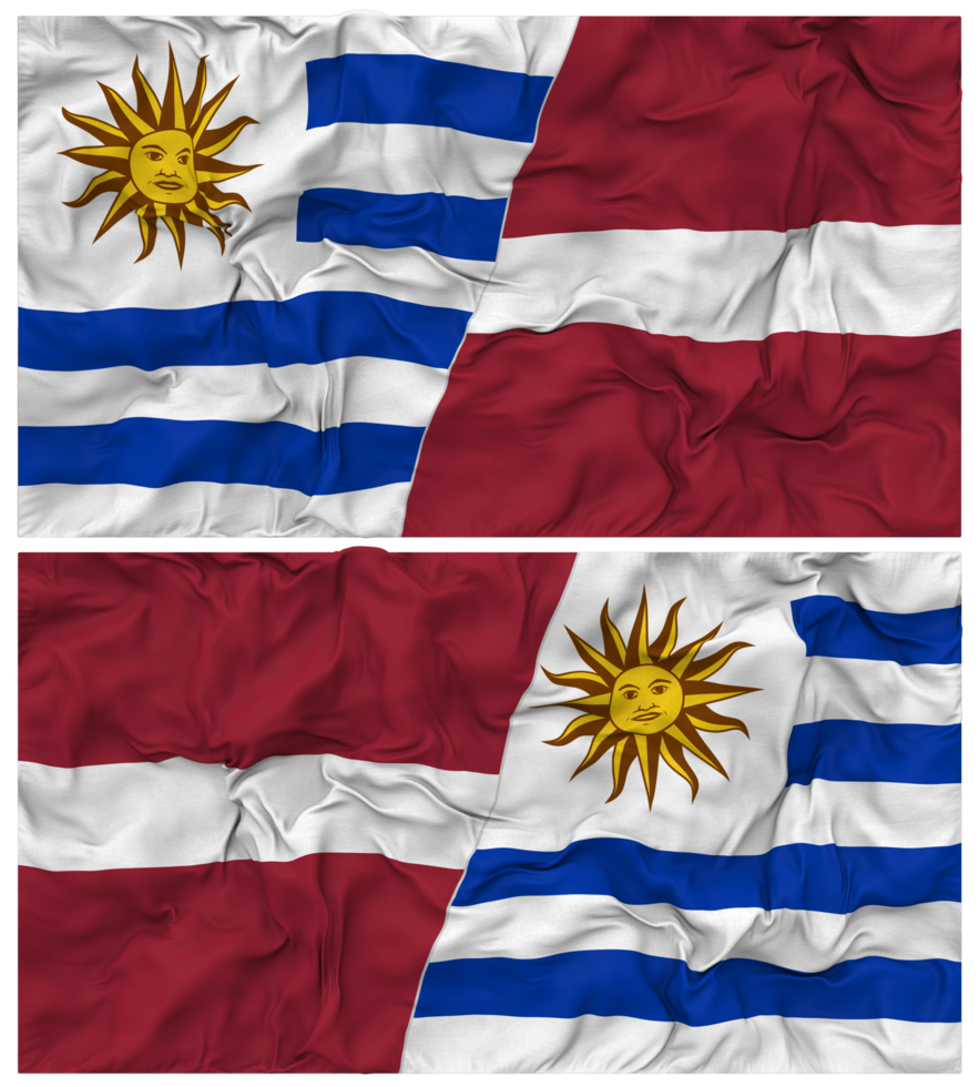 Latvia and Uruguay Half Combined Flags Background with Cloth Bump Texture, Bilateral Relations, Peace and Conflict, 3D Rendering png