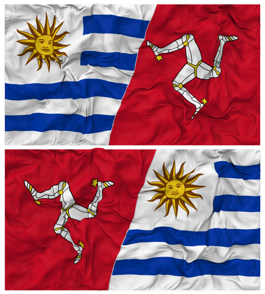 Isle of Man and Uruguay Half Combined Flags Background with Cloth Bump Texture, Bilateral Relations, Peace and Conflict, 3D Rendering png