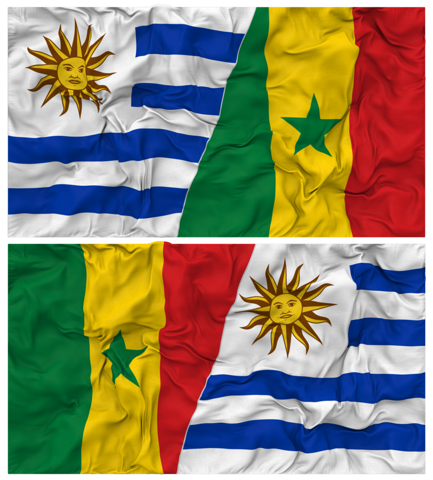 Senegal and Uruguay Half Combined Flags Background with Cloth Bump Texture, Bilateral Relations, Peace and Conflict, 3D Rendering png