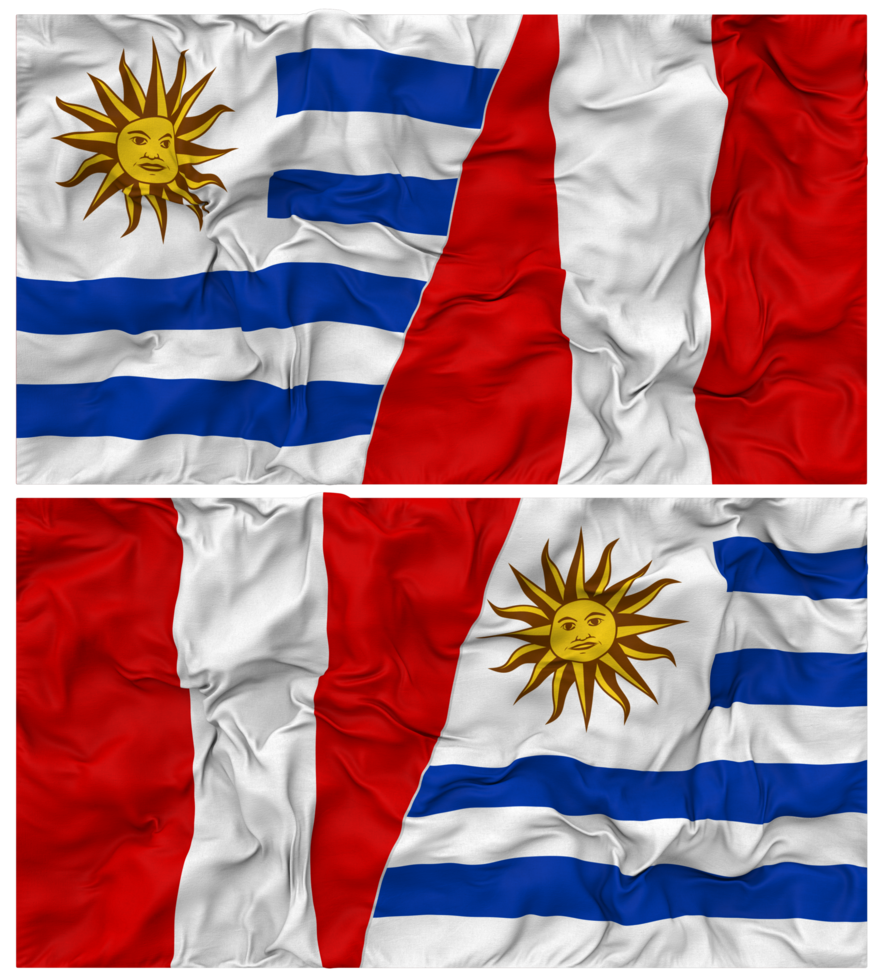 Peru and Uruguay Half Combined Flags Background with Cloth Bump Texture, Bilateral Relations, Peace and Conflict, 3D Rendering png