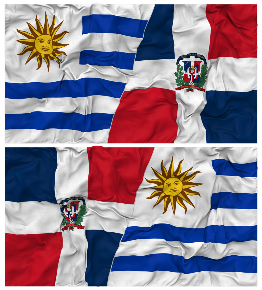 Dominican Republic and Uruguay Half Combined Flags Background with Cloth Bump Texture, Bilateral Relations, Peace and Conflict, 3D Rendering png