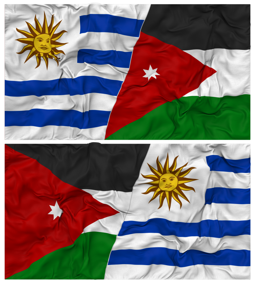 Jordan and Uruguay Half Combined Flags Background with Cloth Bump Texture, Bilateral Relations, Peace and Conflict, 3D Rendering png