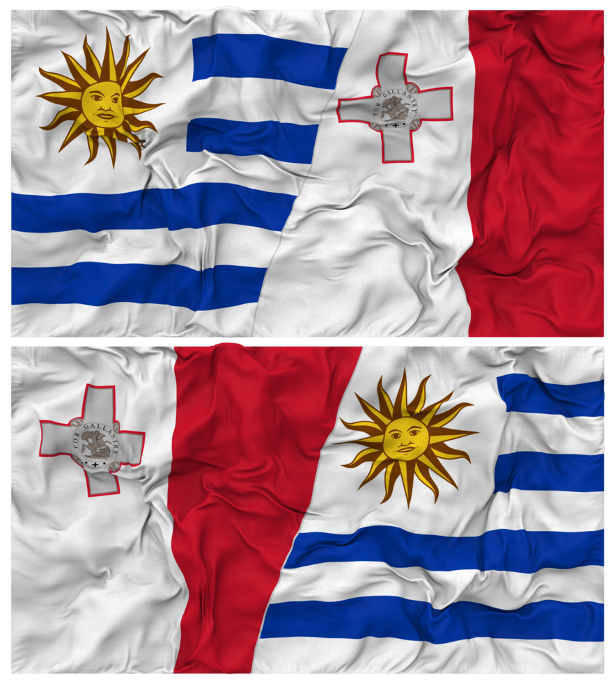 Malta and Uruguay Half Combined Flags Background with Cloth Bump Texture, Bilateral Relations, Peace and Conflict, 3D Rendering png