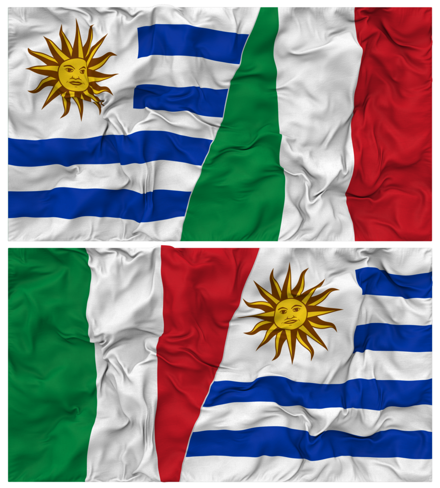 Italy and Uruguay Half Combined Flags Background with Cloth Bump Texture, Bilateral Relations, Peace and Conflict, 3D Rendering png