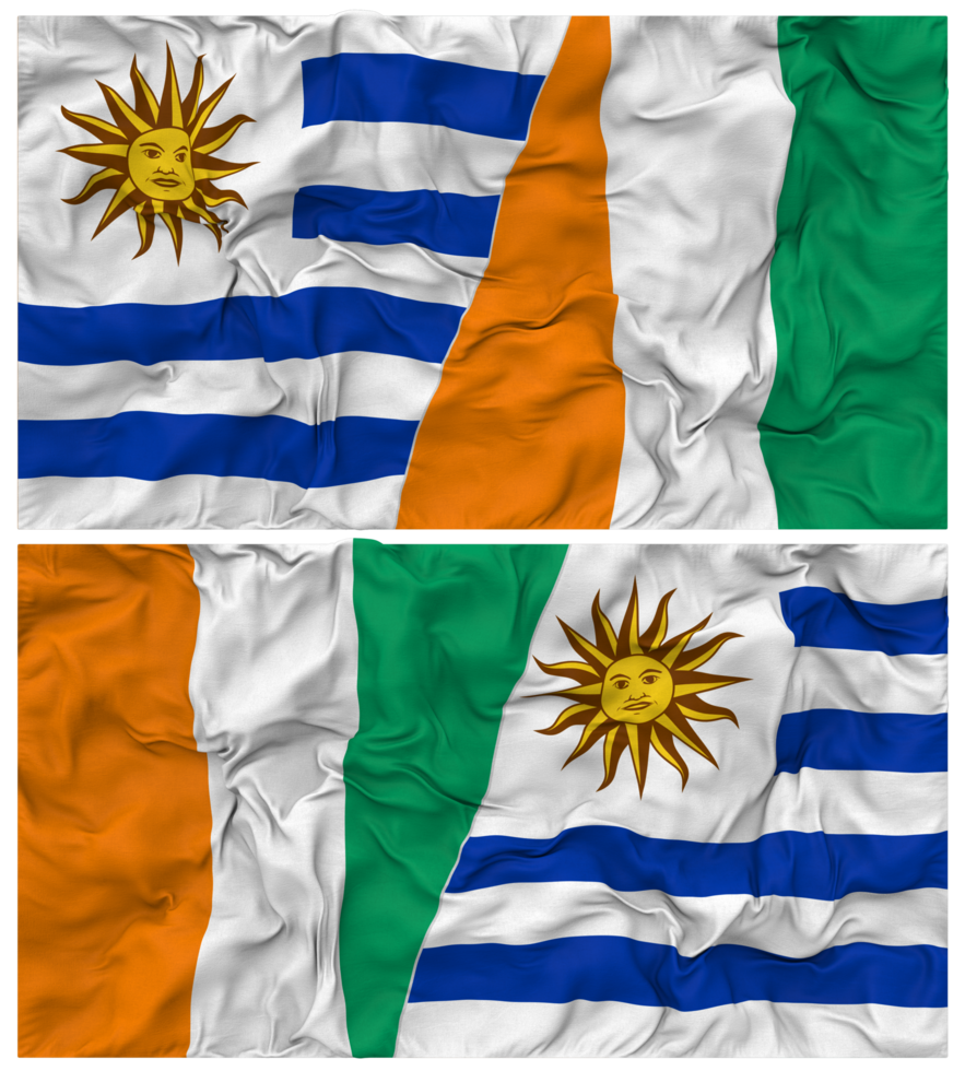 Ivory Coast and Uruguay Half Combined Flags Background with Cloth Bump Texture, Bilateral Relations, Peace and Conflict, 3D Rendering png