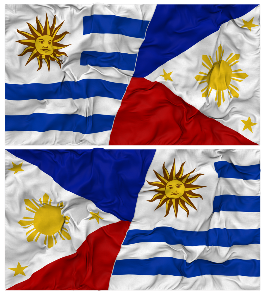 Philippines and Uruguay Half Combined Flags Background with Cloth Bump Texture, Bilateral Relations, Peace and Conflict, 3D Rendering png