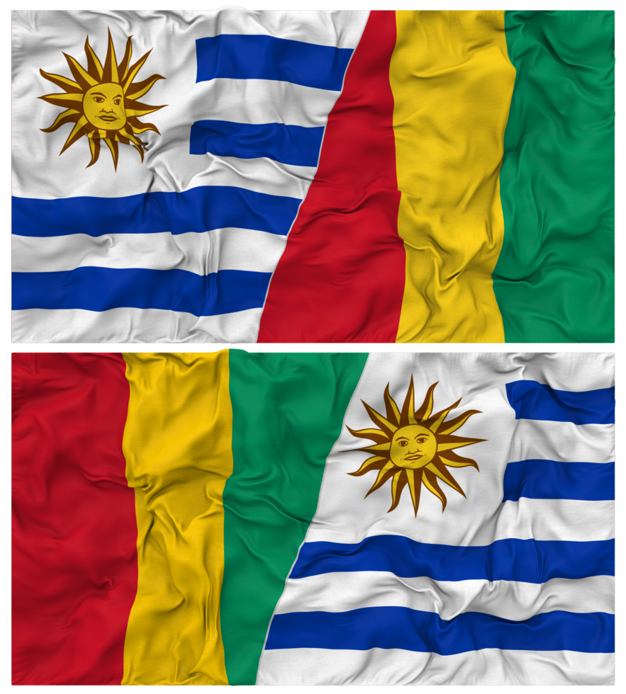 Guinea and Uruguay Half Combined Flags Background with Cloth Bump Texture, Bilateral Relations, Peace and Conflict, 3D Rendering png