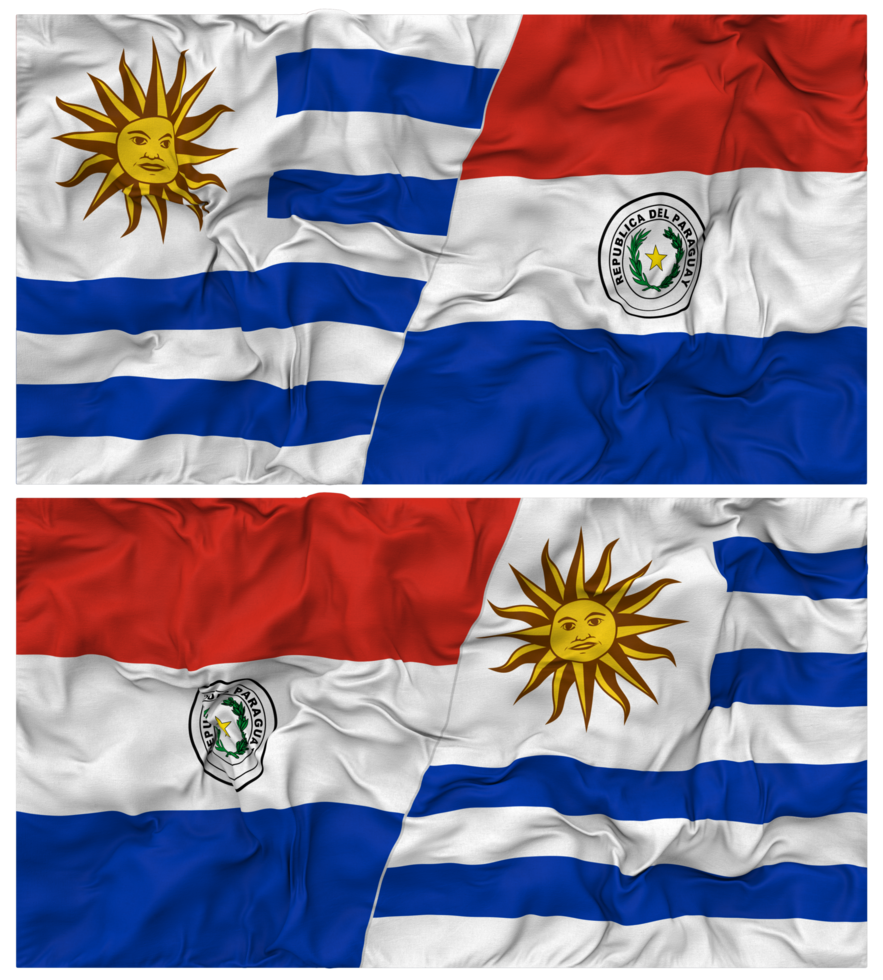 Paraguay and Uruguay Half Combined Flags Background with Cloth Bump Texture, Bilateral Relations, Peace and Conflict, 3D Rendering png