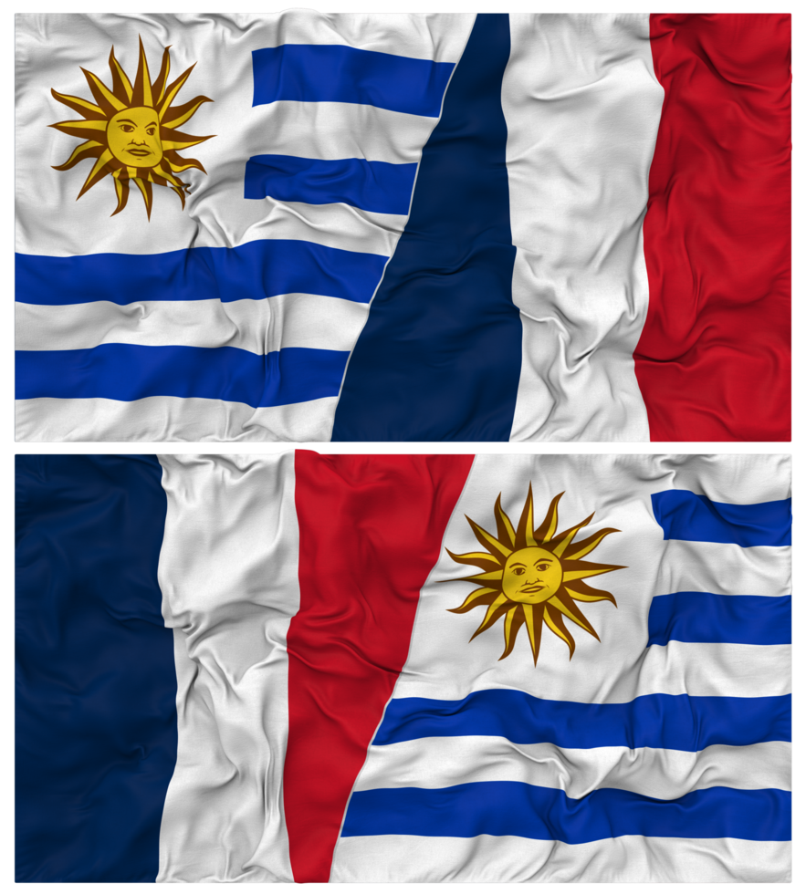 France and Uruguay Half Combined Flags Background with Cloth Bump Texture, Bilateral Relations, Peace and Conflict, 3D Rendering png