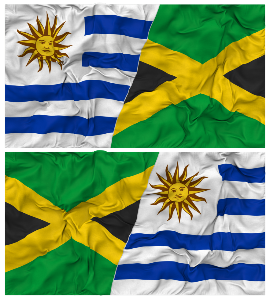 Jamaica and Uruguay Half Combined Flags Background with Cloth Bump Texture, Bilateral Relations, Peace and Conflict, 3D Rendering png