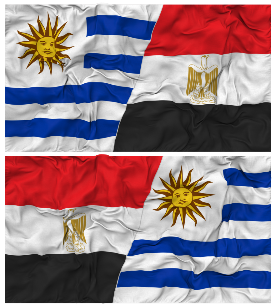 Egypt and Uruguay Half Combined Flags Background with Cloth Bump Texture, Bilateral Relations, Peace and Conflict, 3D Rendering png
