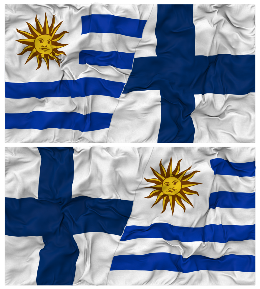 Finland and Uruguay Half Combined Flags Background with Cloth Bump Texture, Bilateral Relations, Peace and Conflict, 3D Rendering png