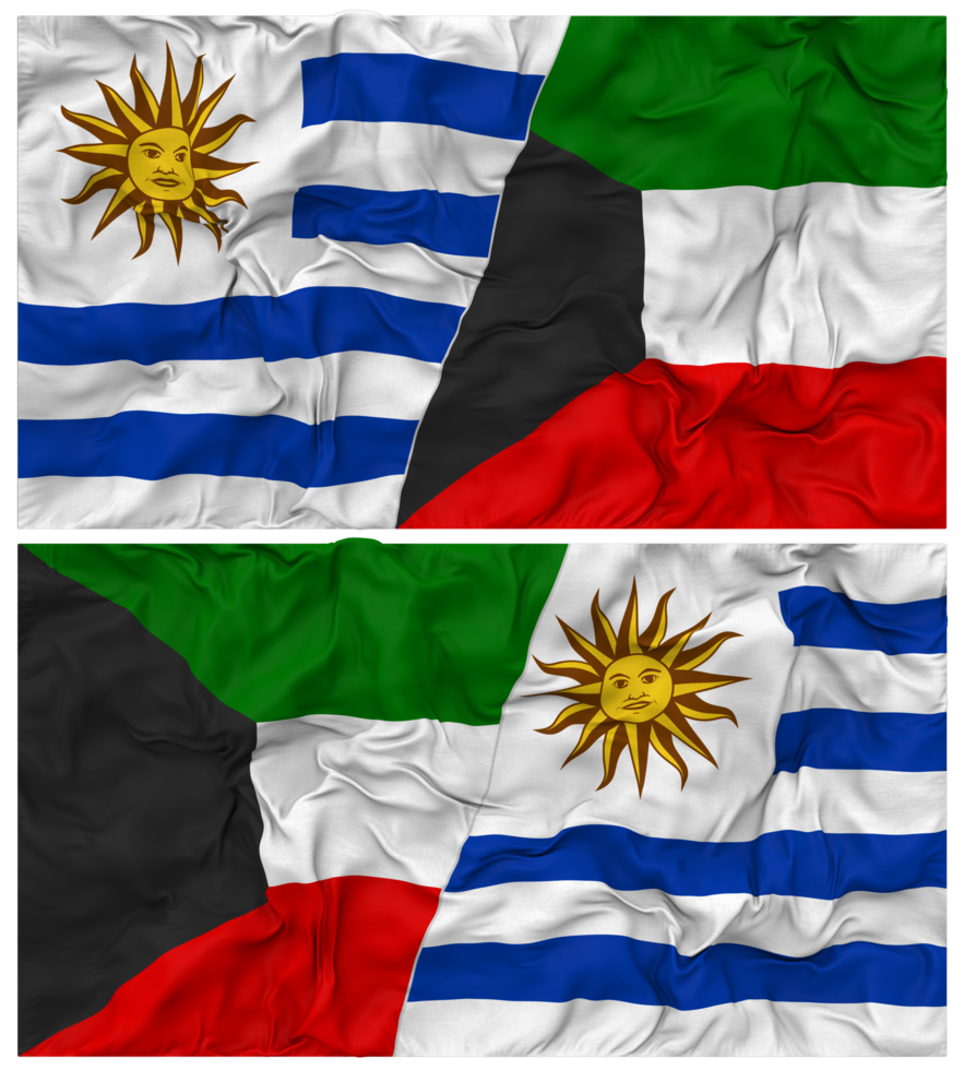 Kuwait and Uruguay Half Combined Flags Background with Cloth Bump Texture, Bilateral Relations, Peace and Conflict, 3D Rendering png