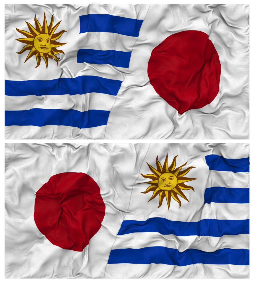 Japan and Uruguay Half Combined Flags Background with Cloth Bump Texture, Bilateral Relations, Peace and Conflict, 3D Rendering png