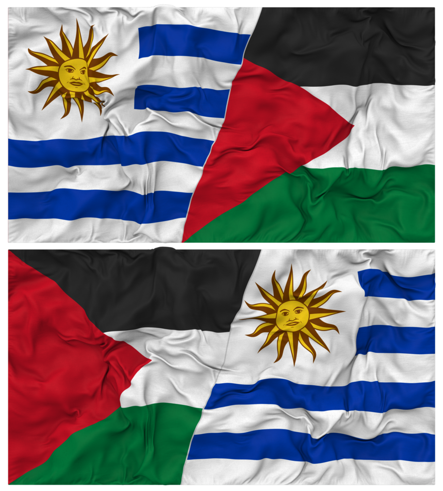 Palestine and Uruguay Half Combined Flags Background with Cloth Bump Texture, Bilateral Relations, Peace and Conflict, 3D Rendering png