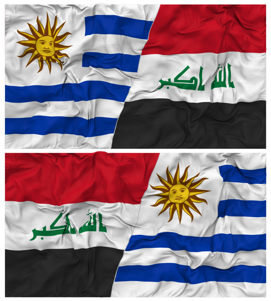 Iraq and Uruguay Half Combined Flags Background with Cloth Bump Texture, Bilateral Relations, Peace and Conflict, 3D Rendering png