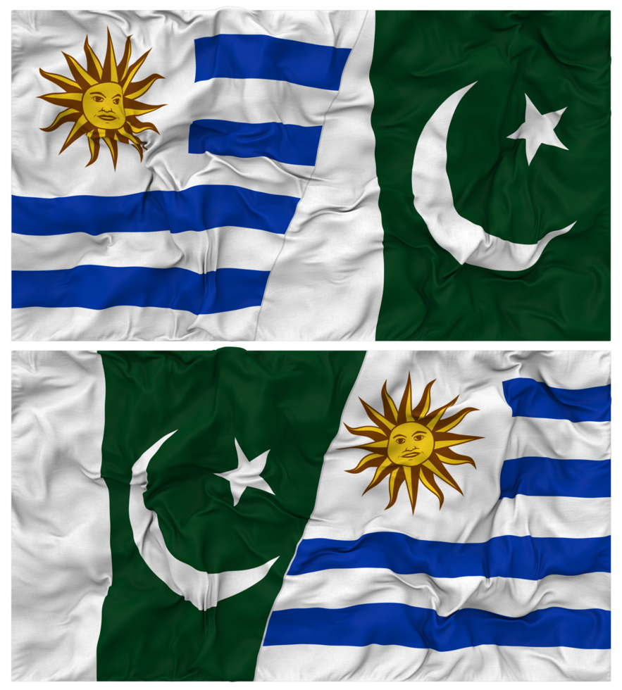 Pakistan and Uruguay Half Combined Flags Background with Cloth Bump Texture, Bilateral Relations, Peace and Conflict, 3D Rendering png